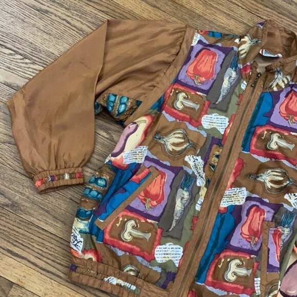 VTG EVR Silk Bomber Jacket Women Small Novelty Print Multi Windbreaker Halloween - Picture 8 of 13
